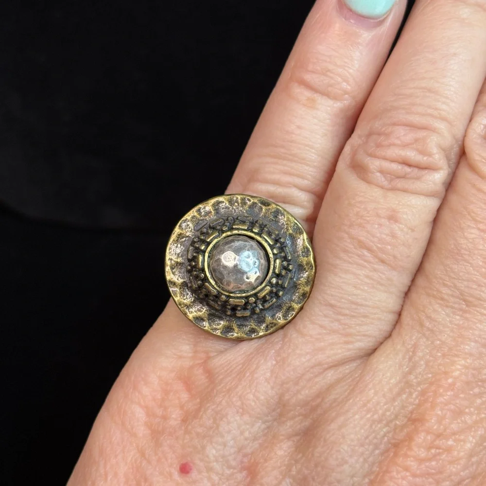 VTG Hammered Brass and Silver Ring